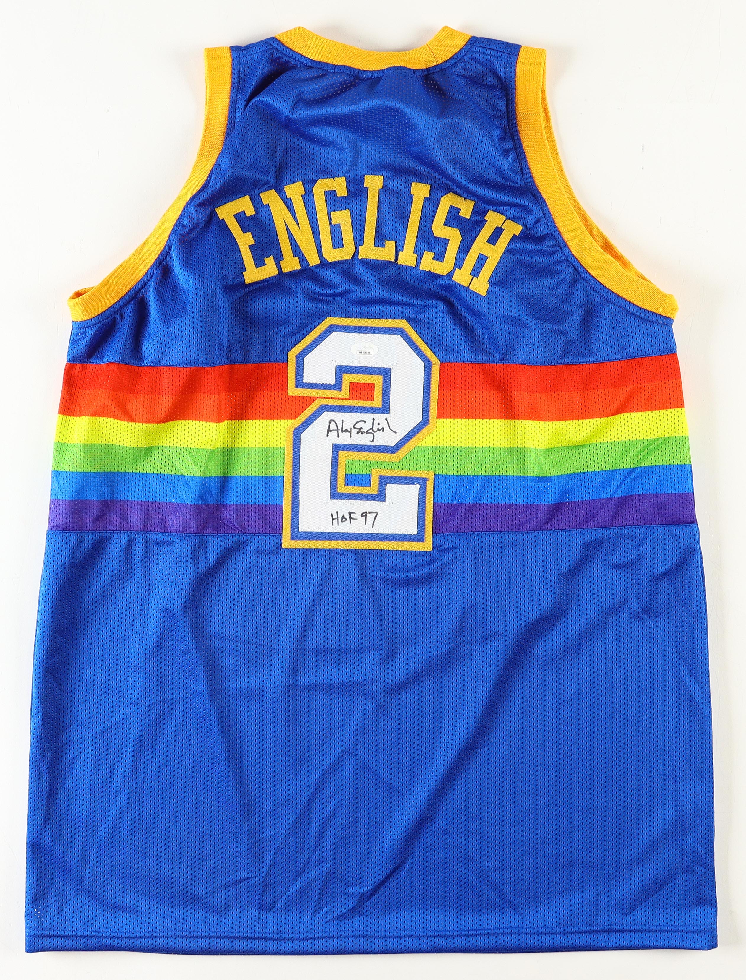 Alex English Signed Jersey Inscribed "HOF 97" (JSA)